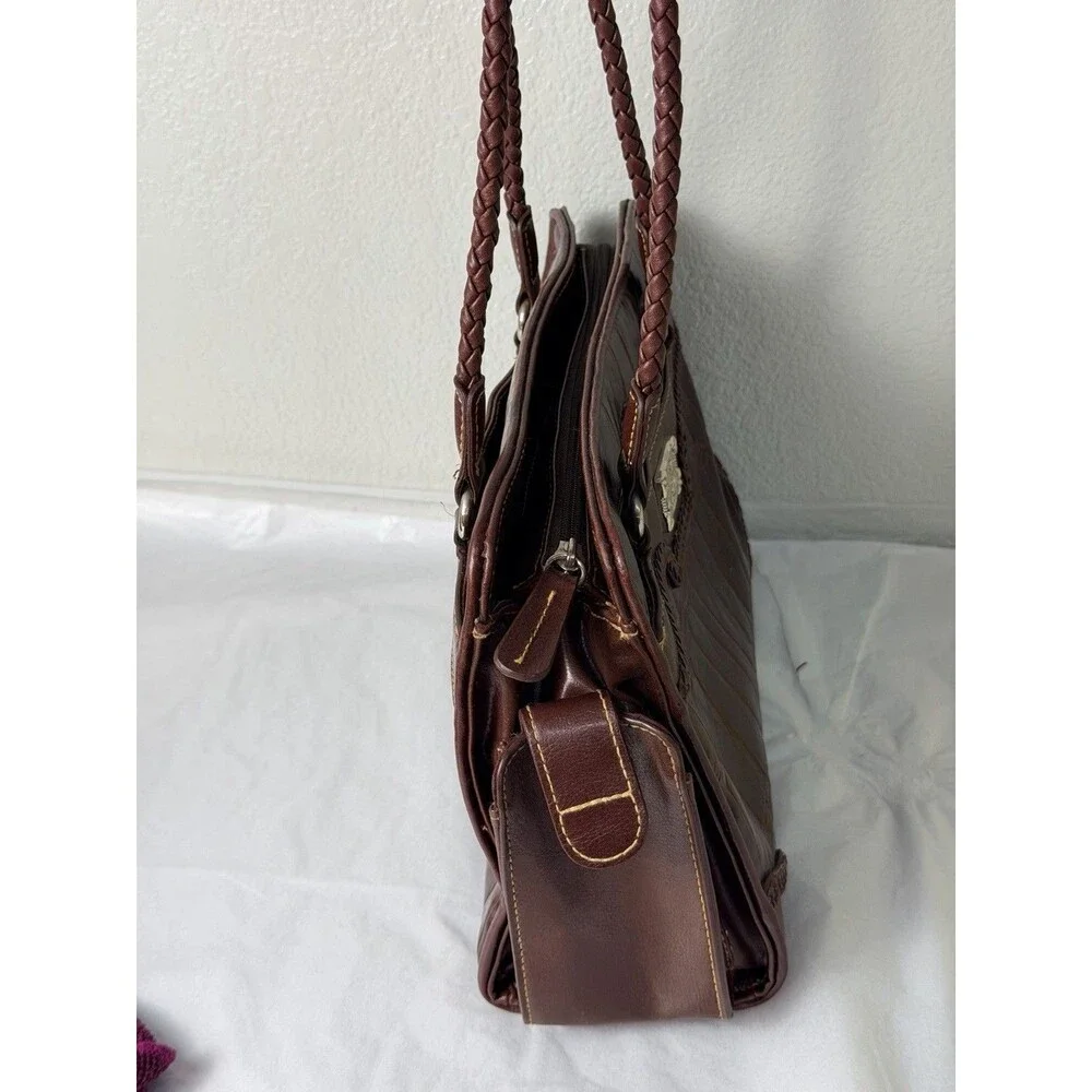 Vintage Bueno Brown Croc Embossed Shoulder Bag Braided Handles Satchel Purse